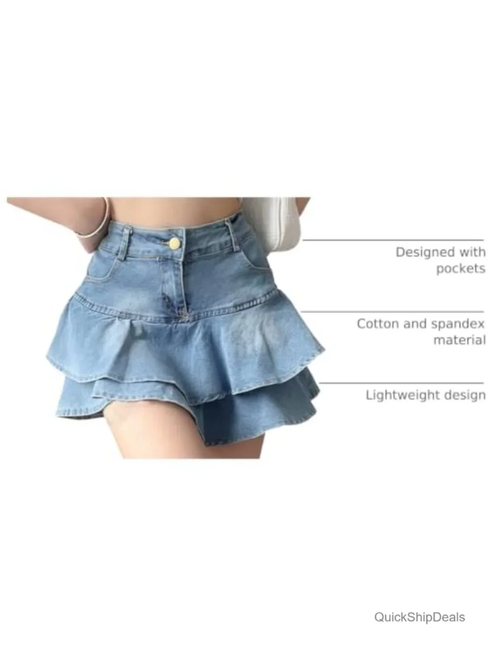 High Waisted Ruffle Mini Jean Skirt with Shorts Y2K Skater Skirt
